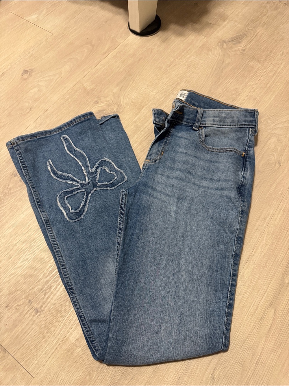abercrombie kids blue denim jeans with frayed bow detail